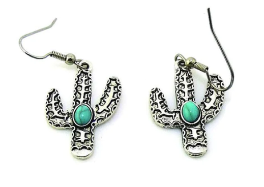 Blue Saguaro Earrings- Cactus