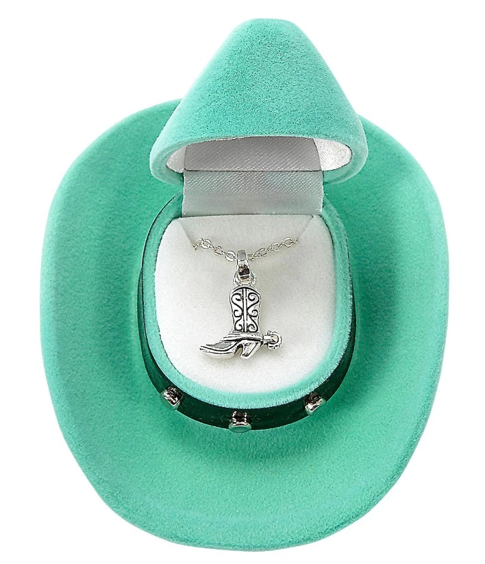 AWST Int'l Cowboy Boot Necklace w/Colorful Cowboy Hat Gift Box