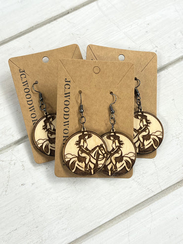 JC Woodworking Large Rider in Circle Dangle Earring