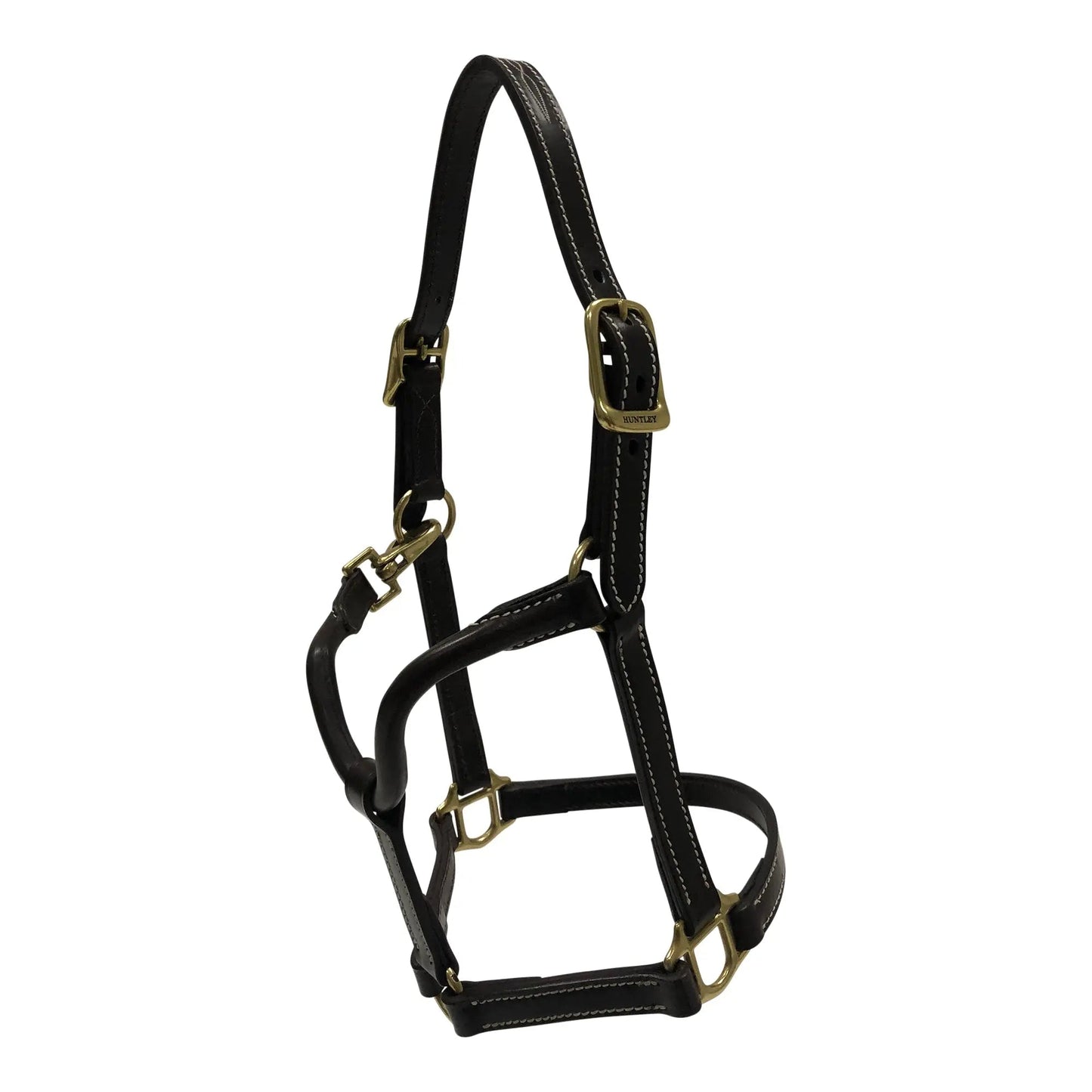 Huntley Equestrian Fancy Stitched Adjustable Premium Leather Pony Halter with Brass Hardware