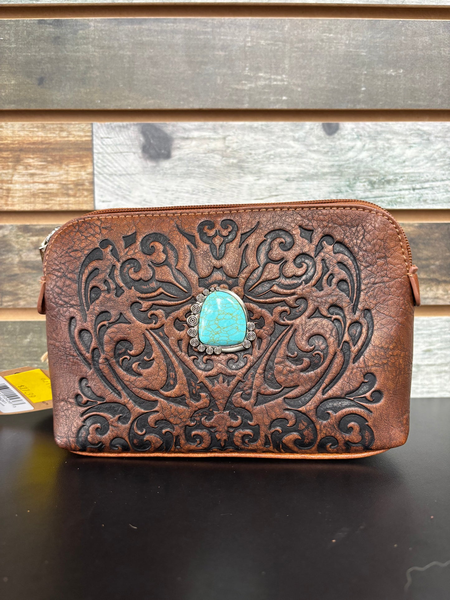 Catchfly Cosmetic Pouch Embossed with Faux Turquoise Stone