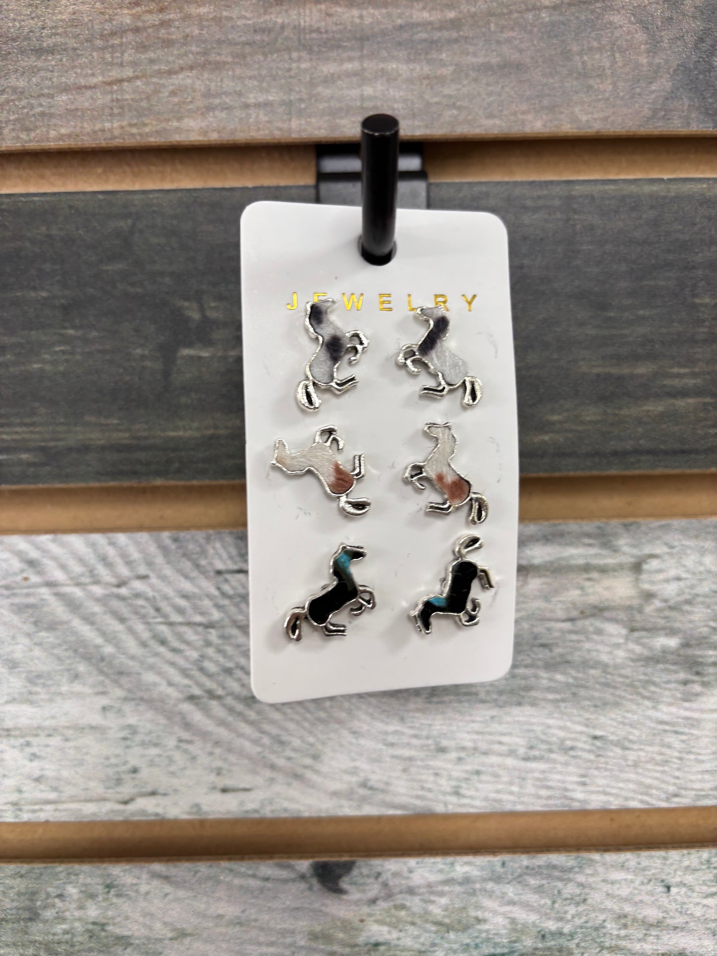 Leather Pattern Horse Stud Earrings