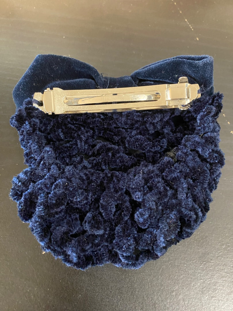 USED Bun Hairnet One-Size Navy (Velvet) with Bow