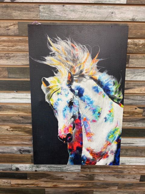 USED Horse Painting 19 1/2” x 30” Rainbow