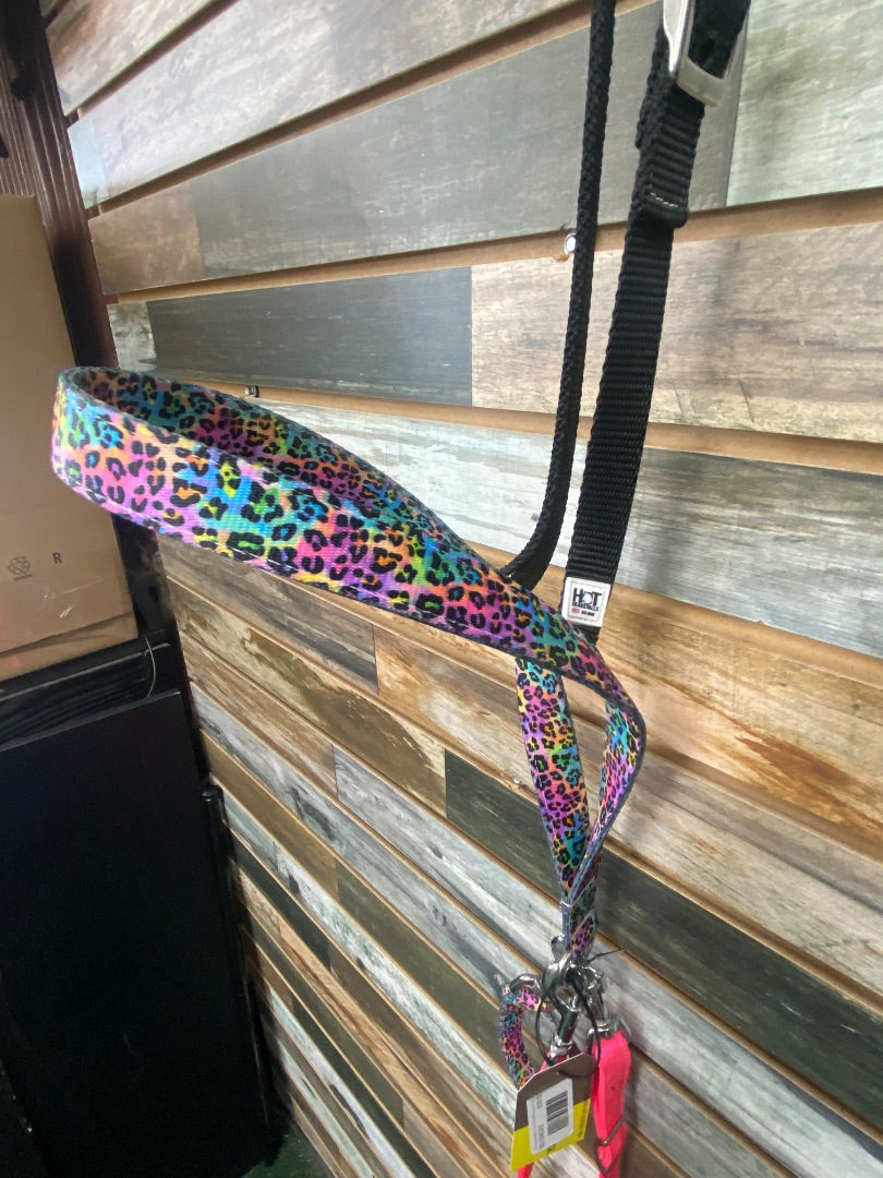 USED Hot Headstalls Western Tie Down | Horse | Rainbow Leopard | Hot Pink | Black