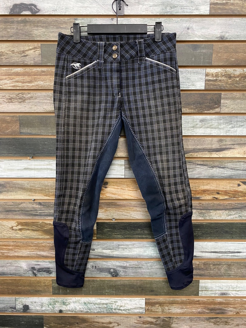 USED Piper Smartpak Full Seat Breeches 26R Navy/Black Plaid