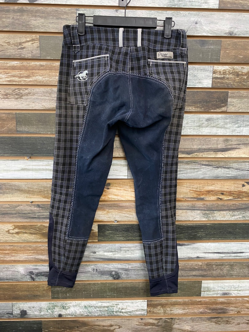 USED Piper Smartpak Full Seat Breeches 26R Navy/Black Plaid