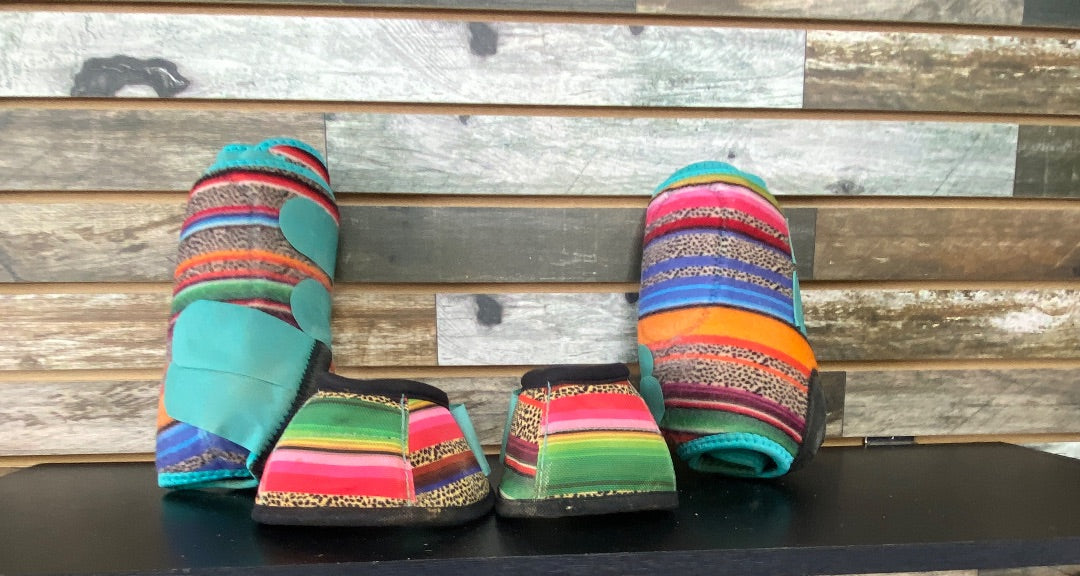 USED Hot Headstalls Serape Print Sport Boot (4) & Bell Boot (2) Set