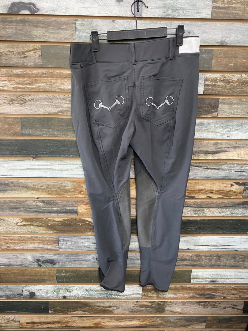 USED Goode Rider Ladies English Breeches w/ Knee Patches 34R Grey