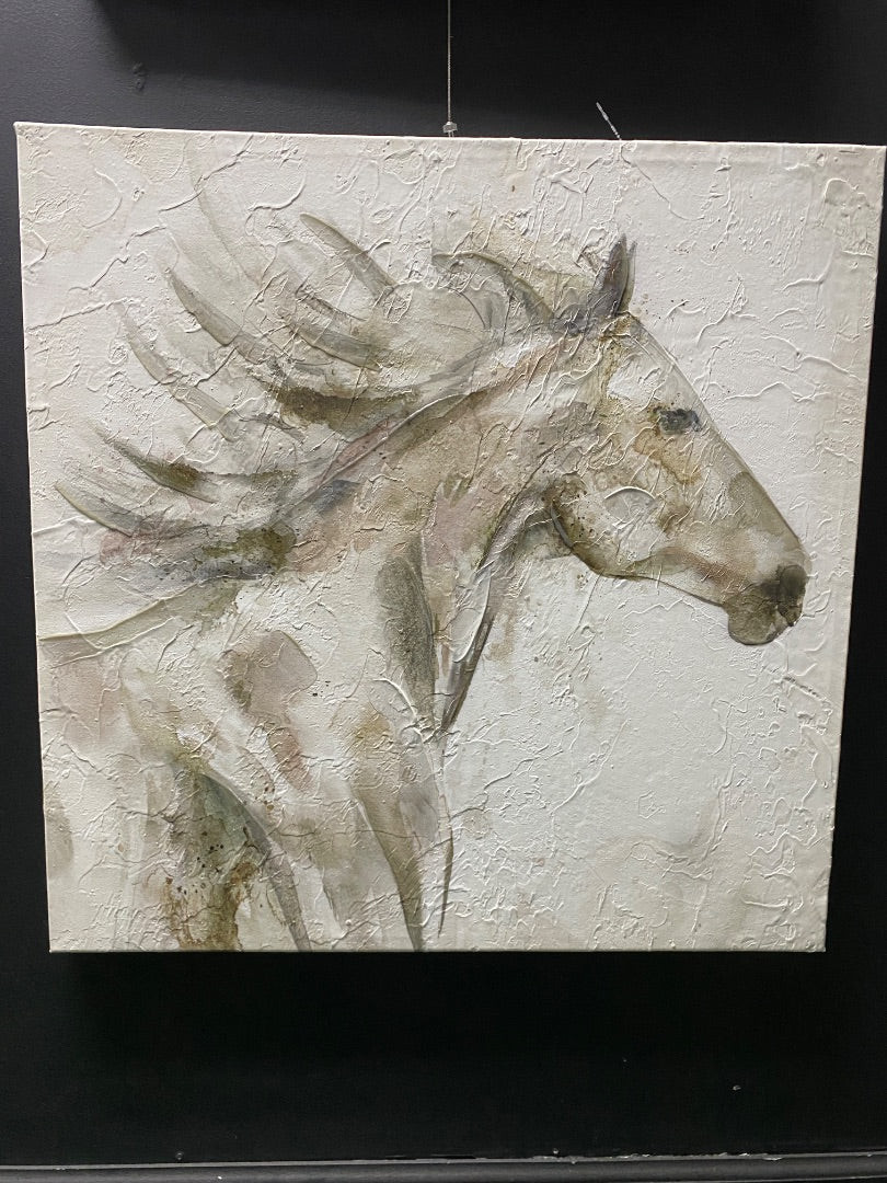 USED Horse Canvas Wall Art -Galloping Horse- 23x23 Beige/Brown