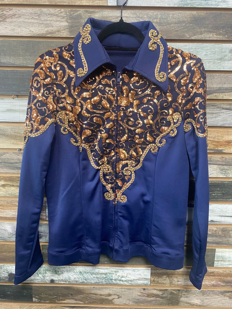 USED Custom Ladies Horsemanship Top 2xl Navy w/ Copper Detailing