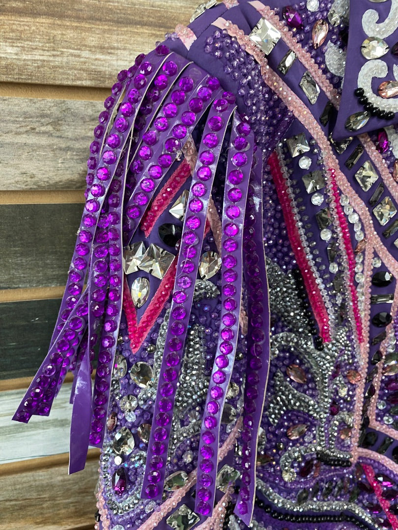 USED Custom Made Ladies Western Show Jacket XL Purple w/pink, black, silver accents