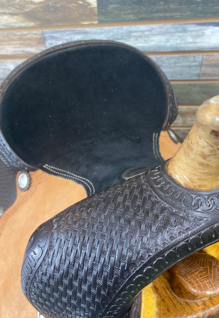 USED Billy Cook Barrel Saddle 14" Dark Oil and Light Rough Out