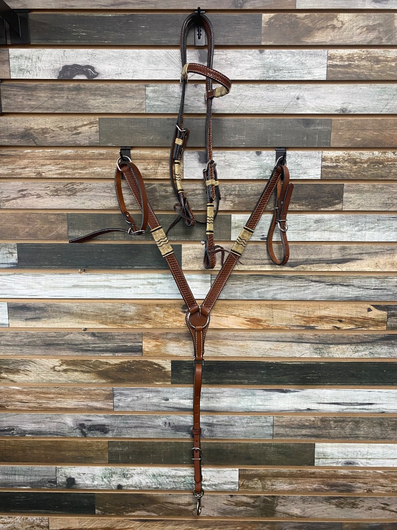 USED Oxbow Rawhide Headstall and Breast Collar Set Medium Oil