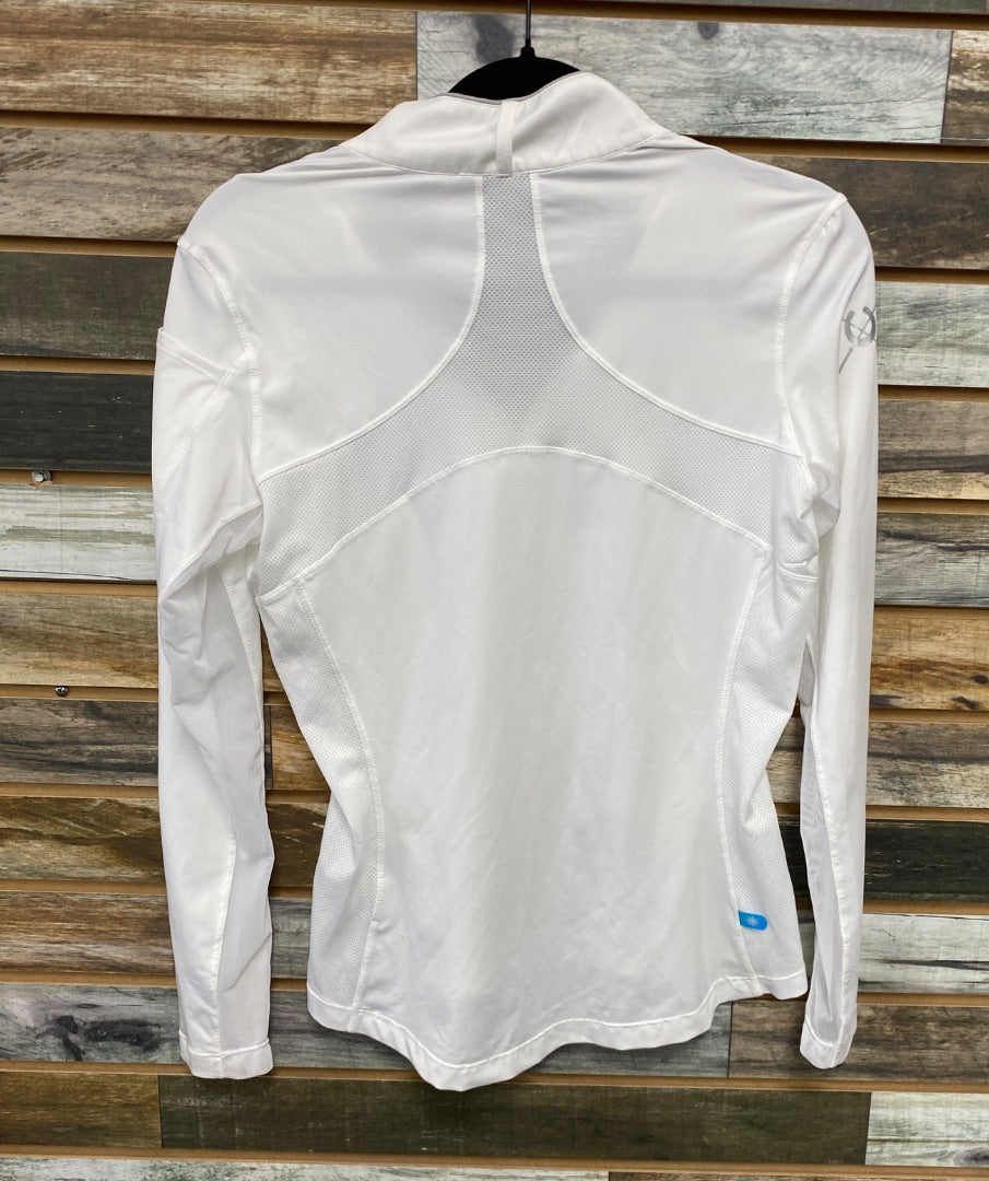 USED Chestnut Bay Ladies Riding Top, Long Sleeve, Quarter ZIp XS White/Grey Trim