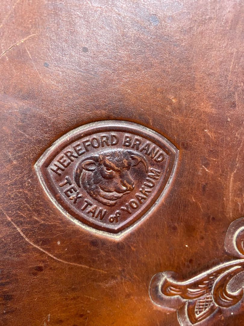 USED Hereford Western Roping Saddle 15 1/2" Seat 6" Gullet Med Brown/Dk Brown w/Rawhide Trim