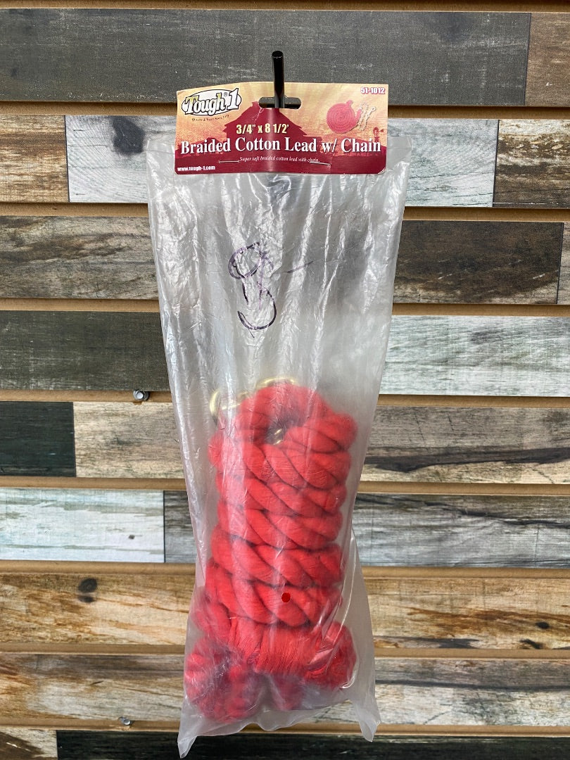 USED (NEW) Red Tough1 Braided Cotton Lead w/ Chain