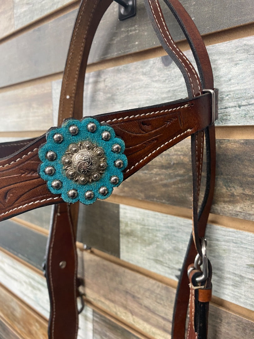 USED No Brand Western Saddle and Headstall 13” Brown and Teal