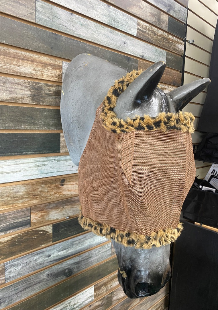 USED Fly Mask Horse Cheetah Print Fluff