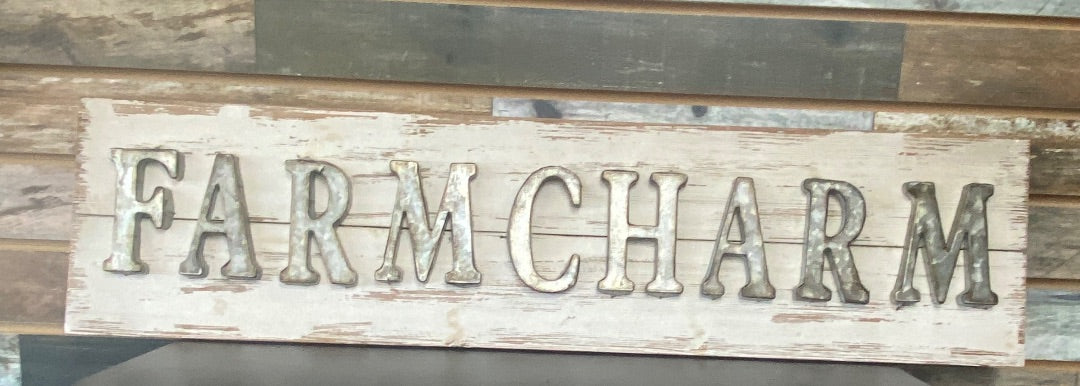 USED Farm Charm Sign 32" x 8" White Wash
