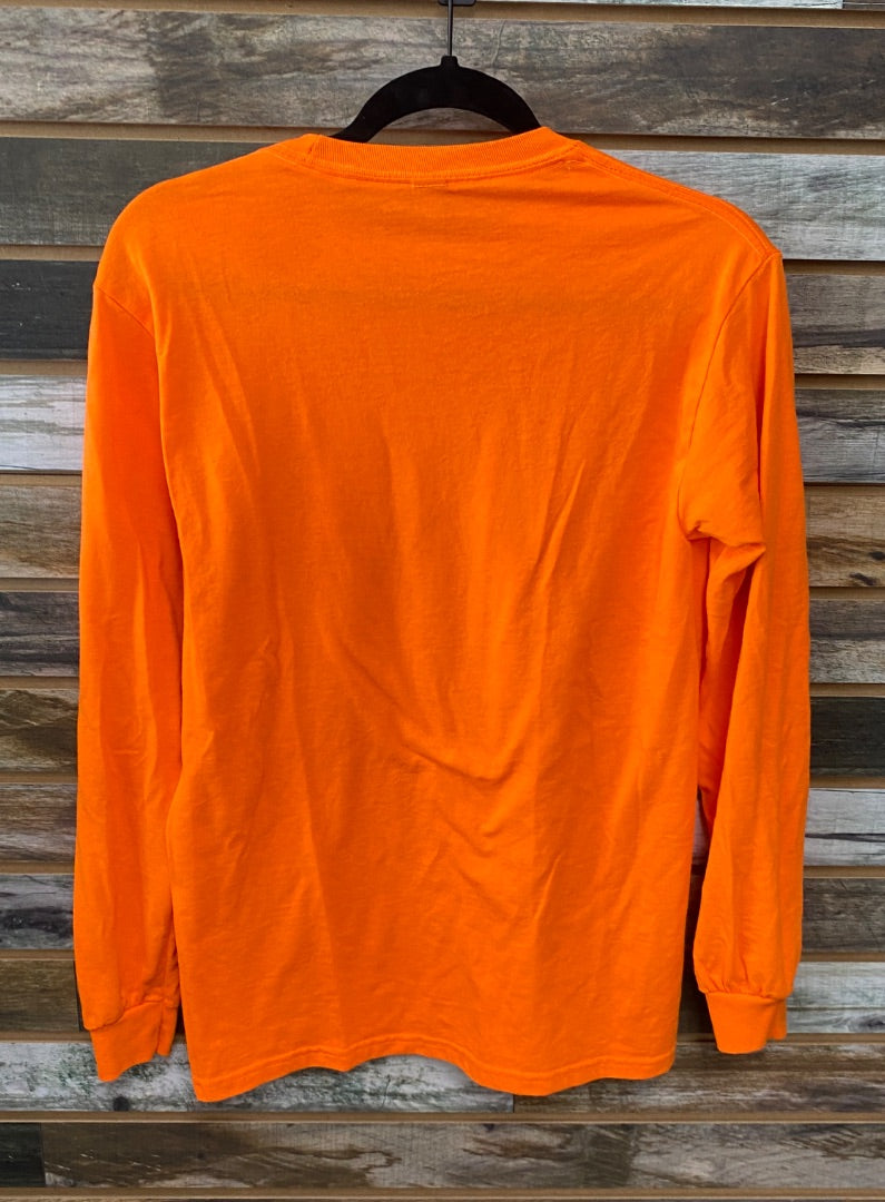 USED Gildan Long Sleeve Halloween Horses Orange Small Orange