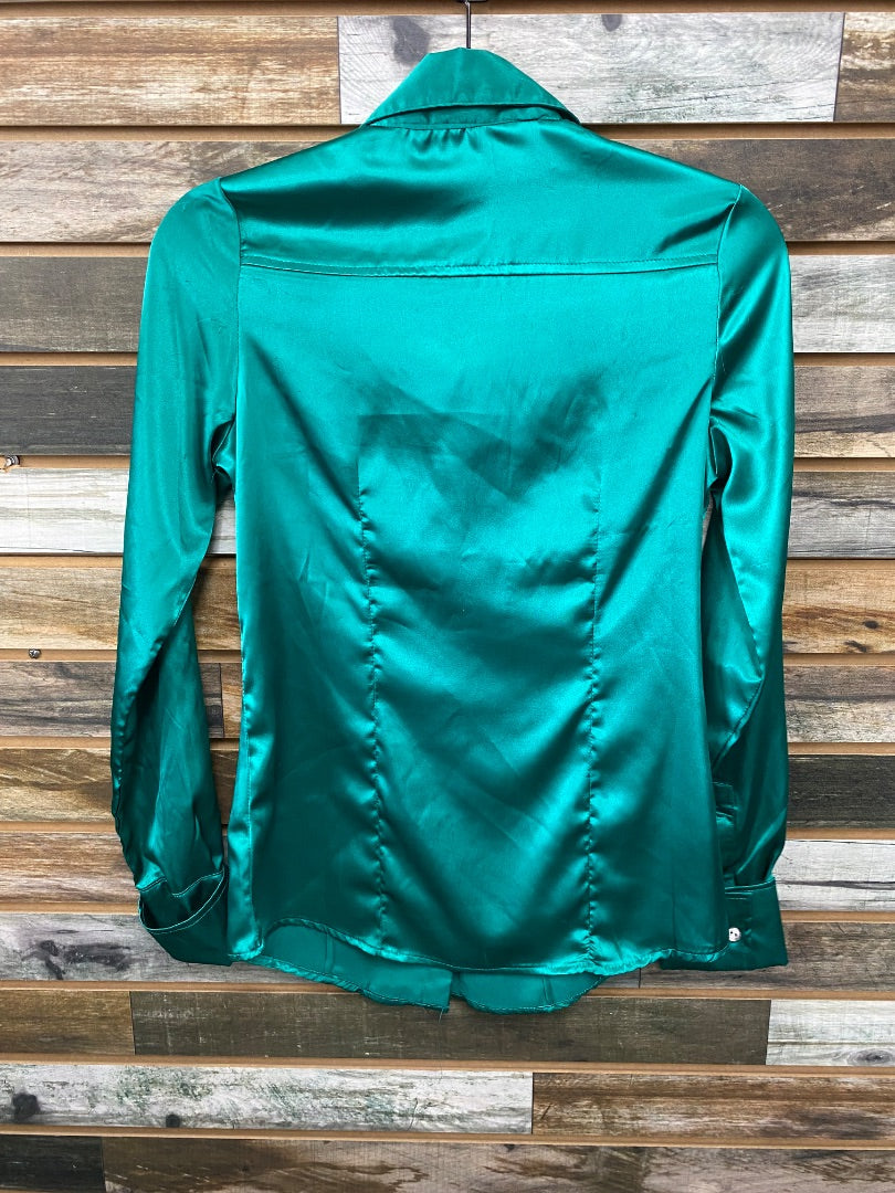 USED MOJO Satin Western Show Top Medium Teal