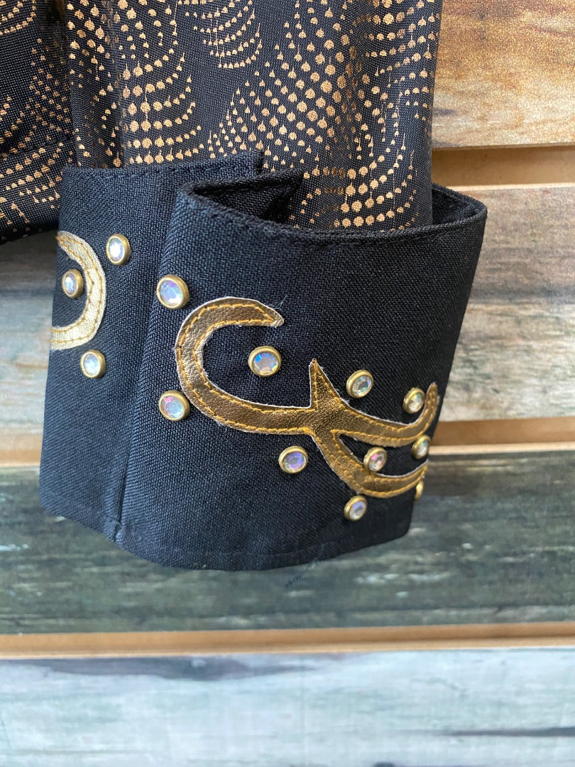 USED JC Apparel Western Show Shirt Extra Small Black/Gold Swirls