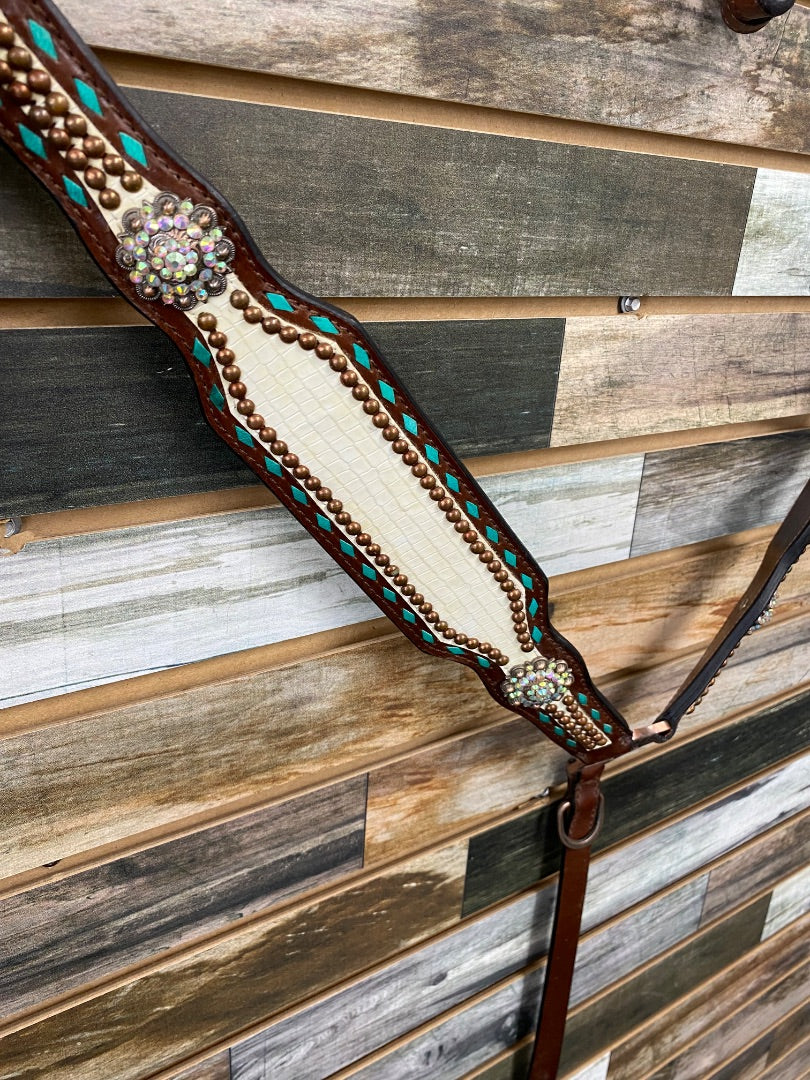 USED Dark Oil, White Aligator w/ turqouise accents and bling Horse