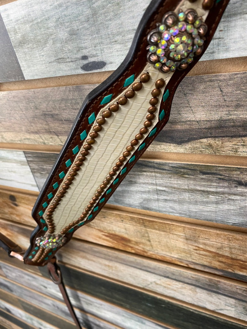 USED Dark Oil, White Aligator w/ turqouise accents and bling Horse