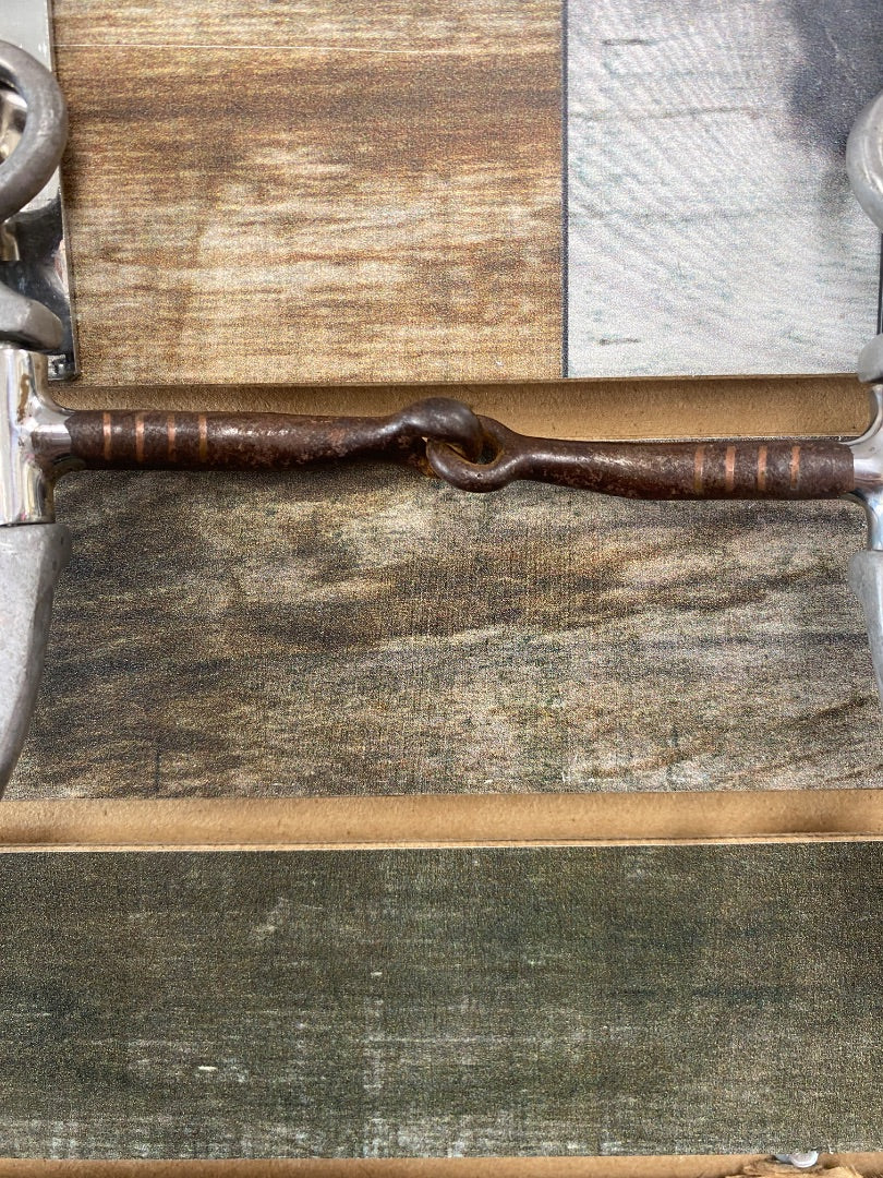 USED Long Shank Snaffle bit with Copper Inlays 5" Silver