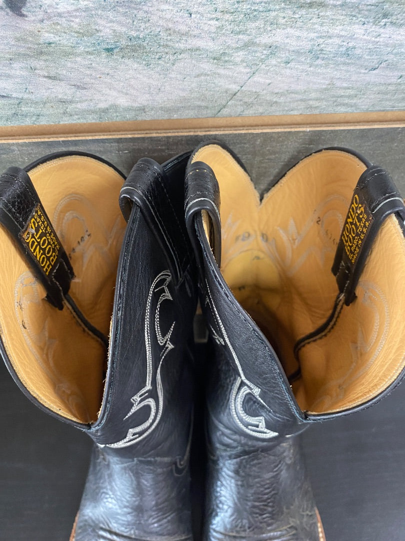 USED Hondo Ladies Western Boots with White Stitching 11 Wide Black