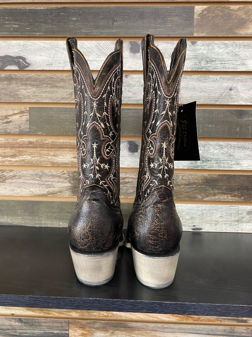 USED J.B. Dillon Zinnia Women’s Western Boot 8 1/2 Black with White Stitching