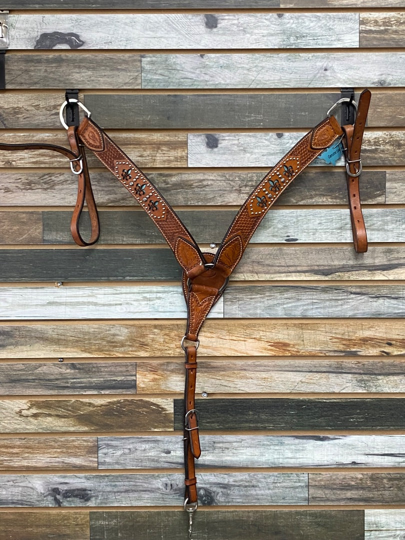 USED Western Breastcollar with Fleur De Lis Pattern | Tooled, M/O