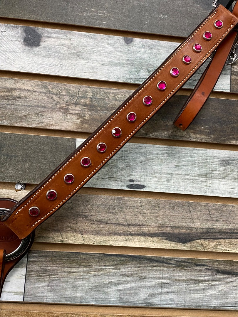 USED Western Breastcollar with Pink Stones Medium Oil