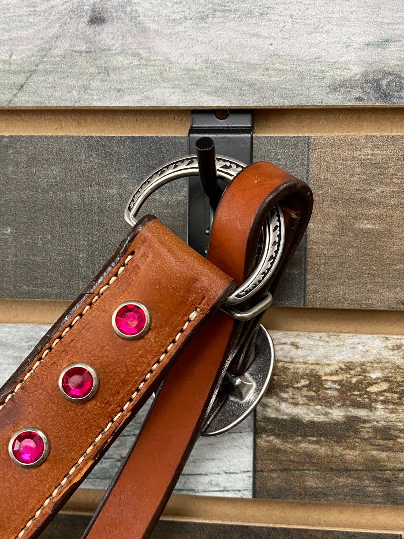 USED Western Breastcollar with Pink Stones Medium Oil