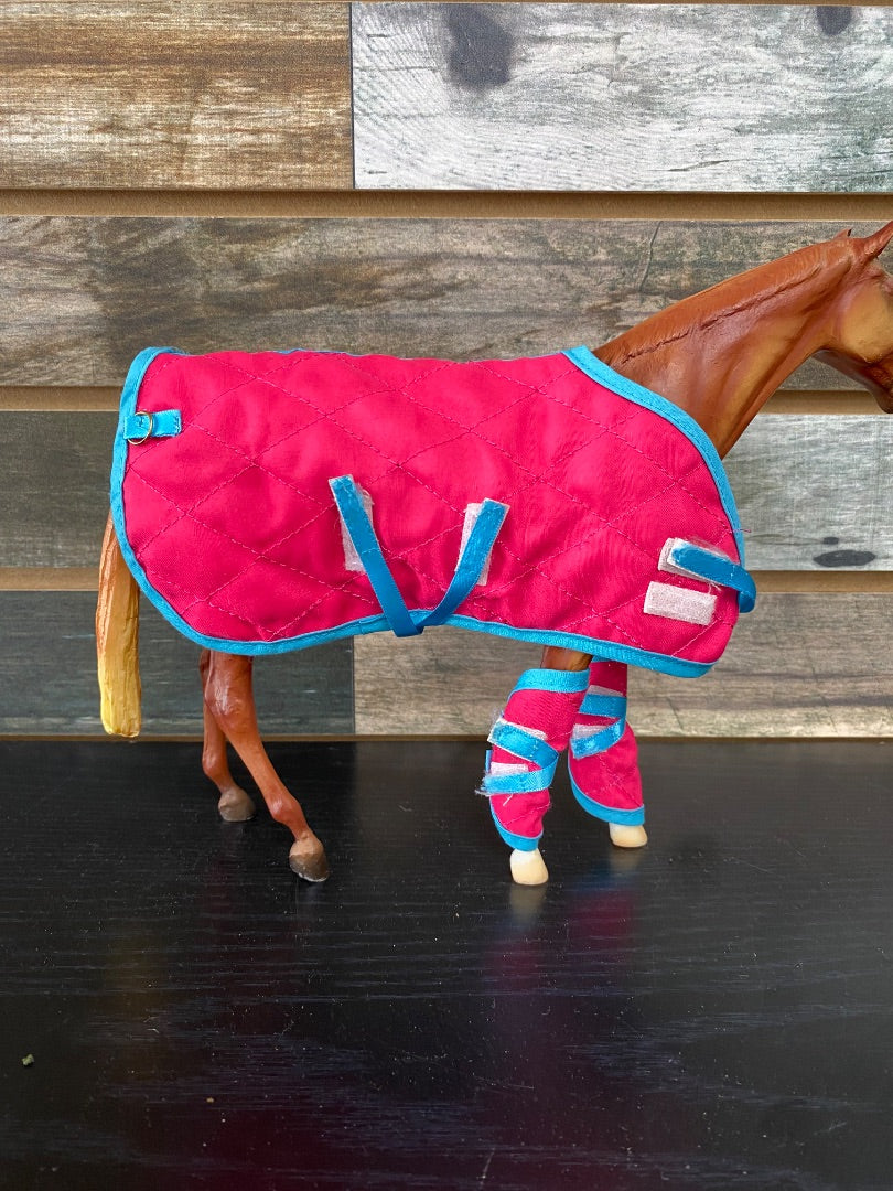 USED Pink + Blue Breyer Blanket and Leg Wraps