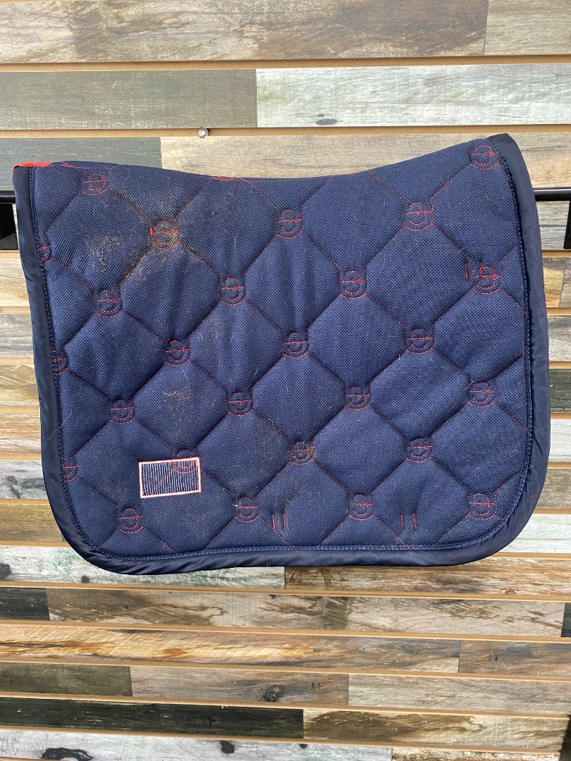 USED Equestrian Stockholm Dressage Pad Cob Red w/ navy trim