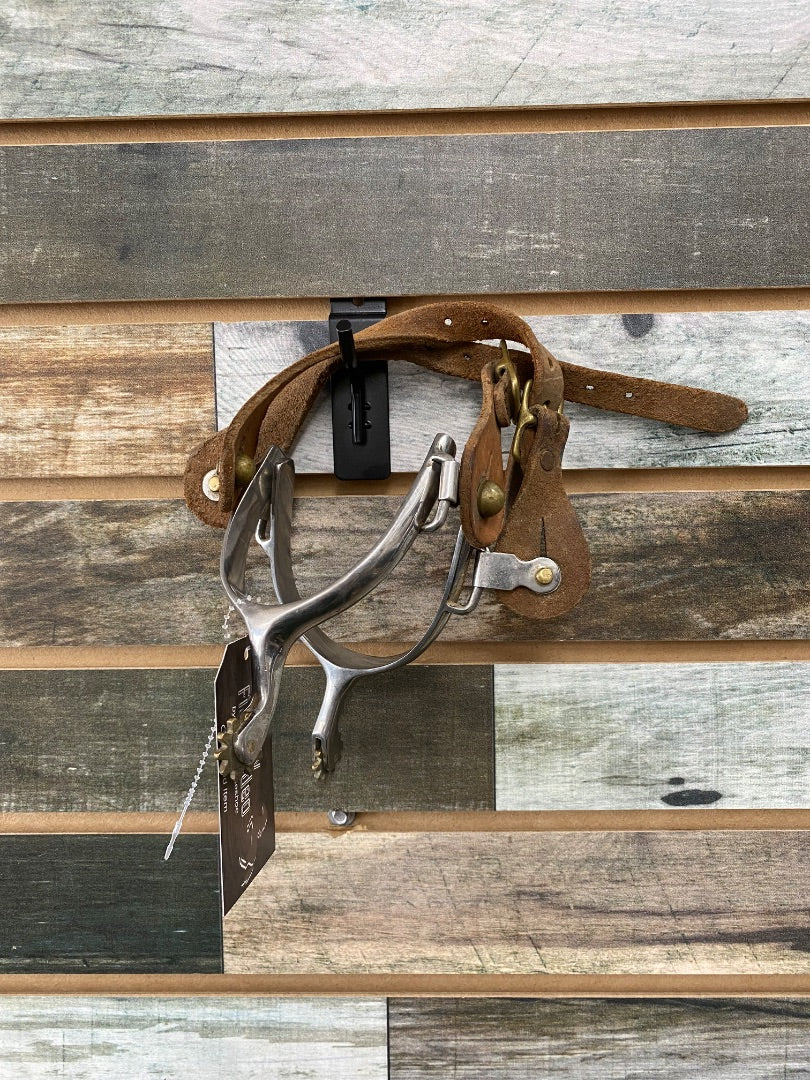 USED Golden Horseshoe Equestrian Western Spurs With Small Rowels And Straps Large Silver/Brown