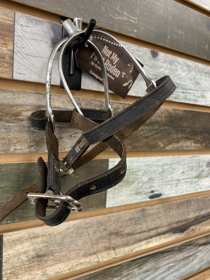 USED Golden Horseshoe Equestrian Ladies English Spurs Short Shank With Straps Medium Silver/Black