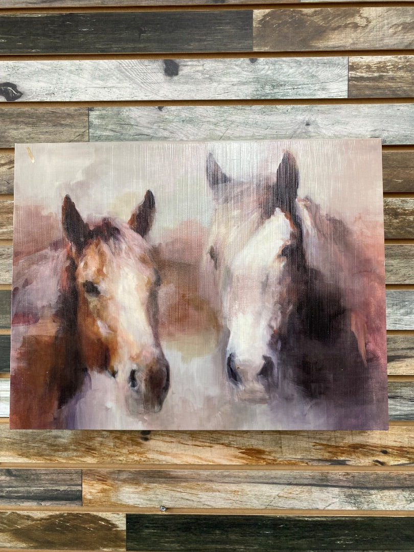 USED 2 Horse Painting 22x17in Sorrel Horses