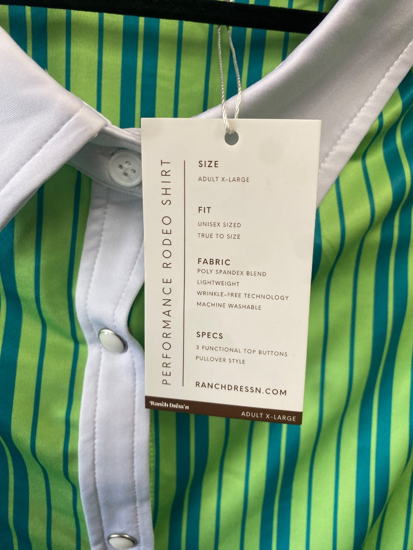 USED Ranch Dress'n NWT Western Long Sleeve Top XL Teal/Green Stripe