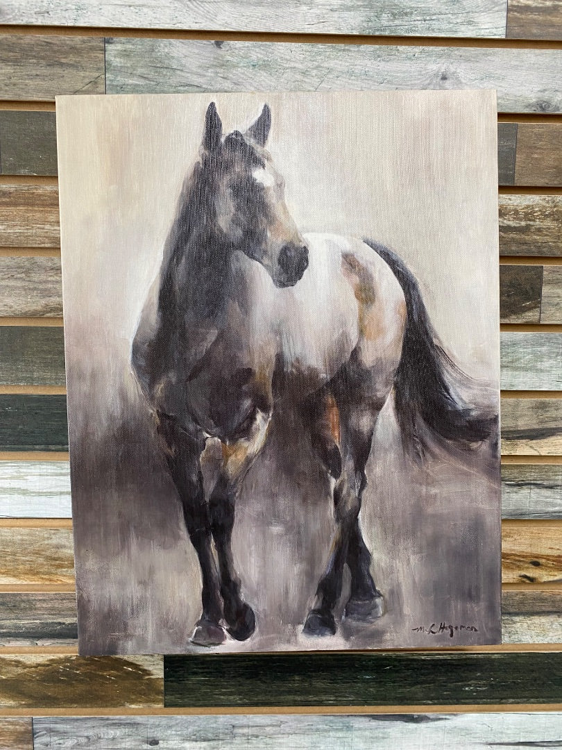 USED Black and White Horse Painting 17x22in