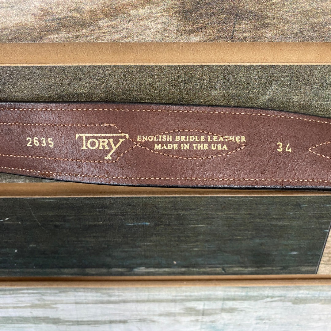 USED Tory Leather Ladies English Leather Belt 34" Brown