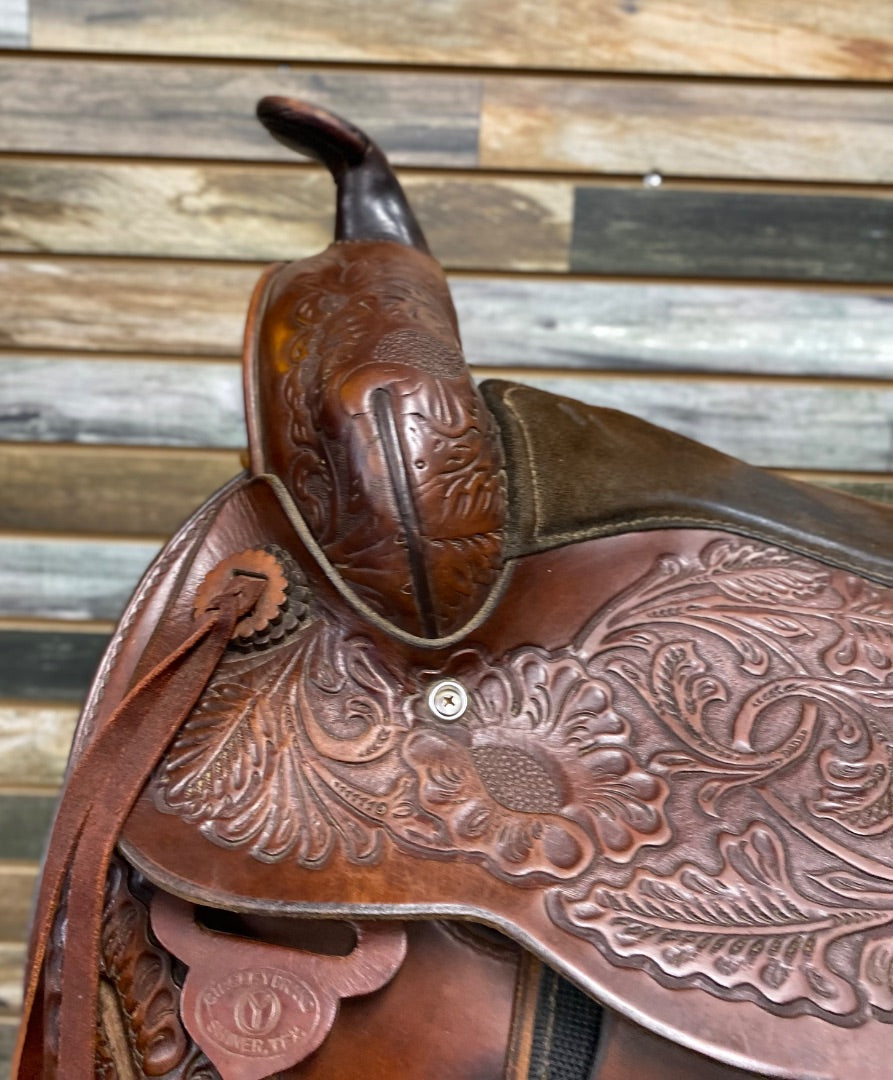 USED Circle Y Park and Trail Saddle 14" Dark Oil Floral Tooled