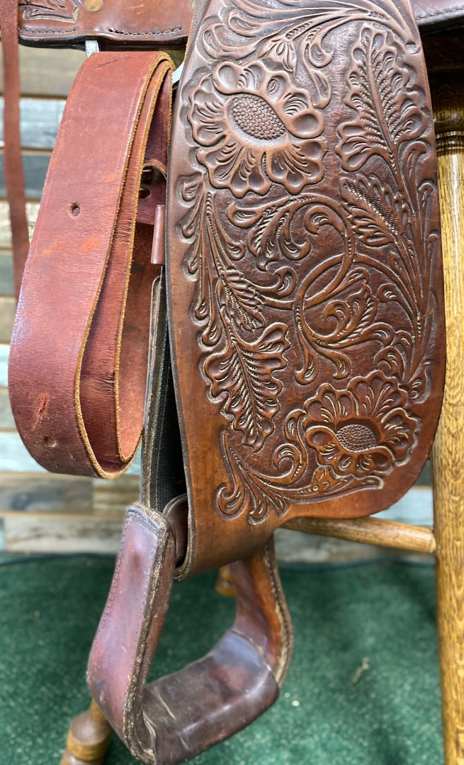 USED Circle Y Park and Trail Saddle 14" Dark Oil Floral Tooled