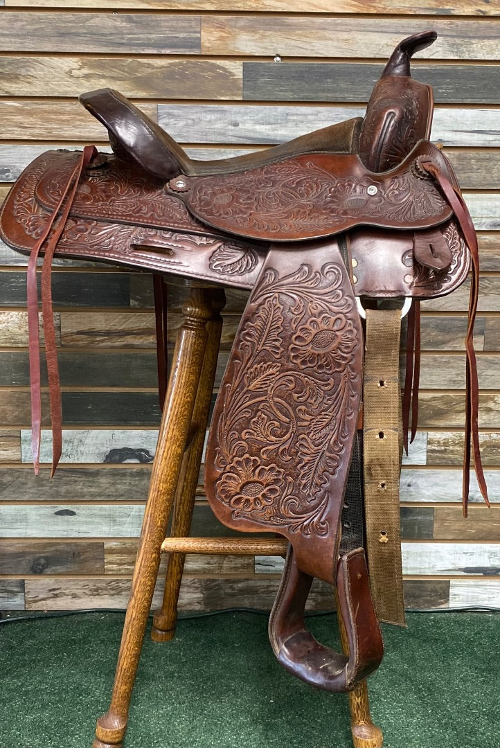 USED Circle Y Park and Trail Saddle 14" Dark Oil Floral Tooled