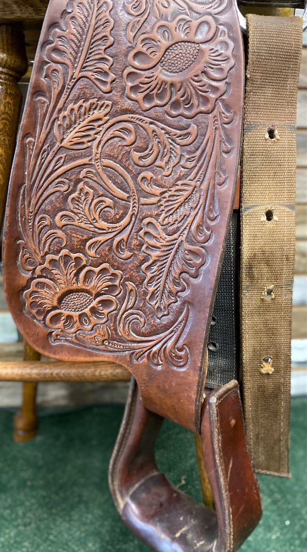 USED Circle Y Park and Trail Saddle 14" Dark Oil Floral Tooled