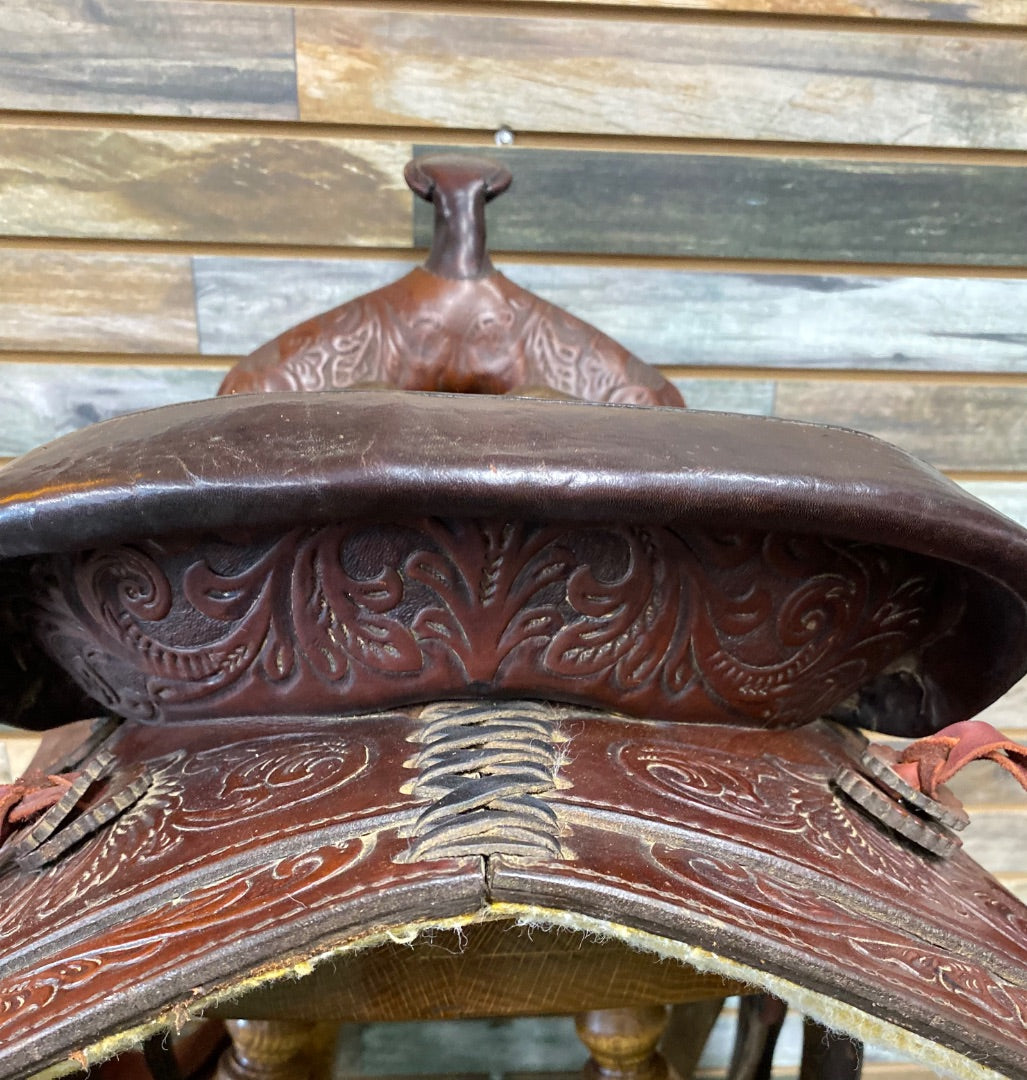 USED Circle Y Park and Trail Saddle 14" Dark Oil Floral Tooled