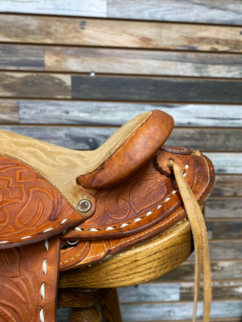 USED Youth Trail Saddle 12" Floral Tooled Light Oil