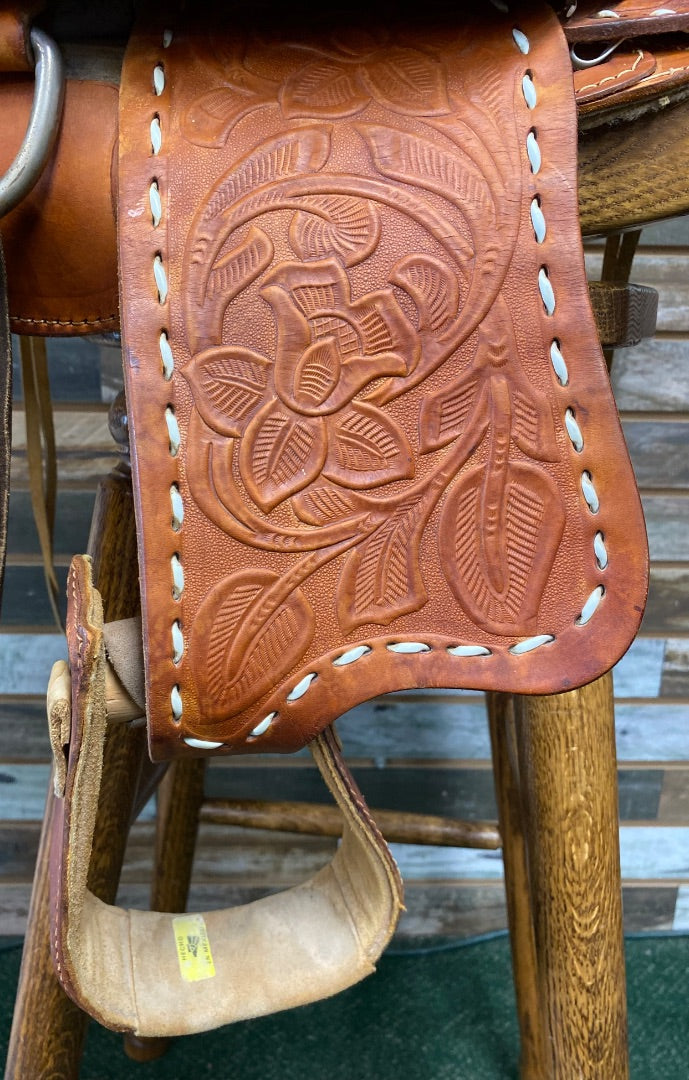 USED Youth Trail Saddle 12" Floral Tooled Light Oil